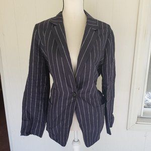 Lafayette 148 Navy Pin Stripe Linen Blazer Size L